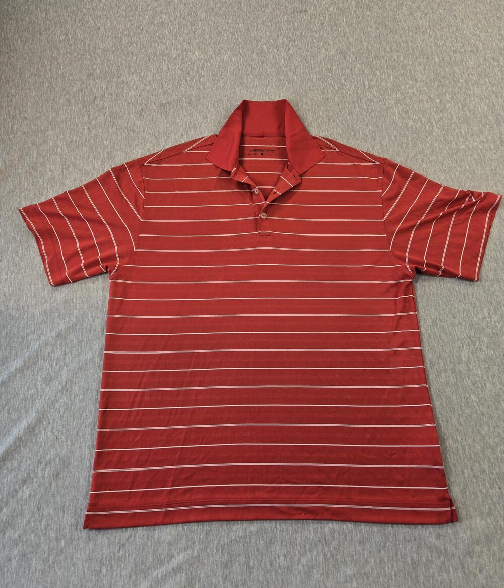 Nike Golf Polo Shirt Mens Extra Large Red White Striped Dri-FIT Performance